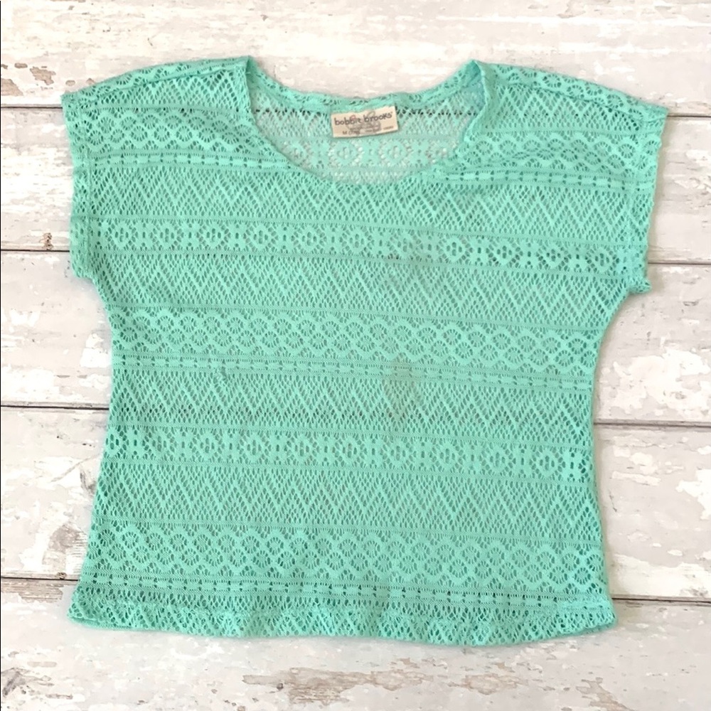 Girls 7/8 Teal Mint Green Short Sleeve Shirt Lace Kids Top Bobbie Brooks 7 8